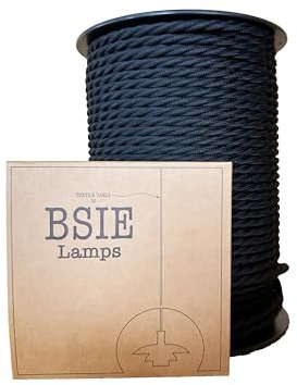 Cavo elettrico in tessuto nero premium rotondo da 2 m, per fai da te e catering, in tessuto, elegante e chic per lampade e ufficio a casa (Nero contorto, 2 meter)