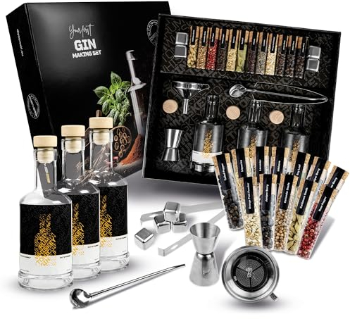 DIBYS Kit per fare il Gin | Kit Gin con Botaniche Naturali, Spezie e Accessori | Box Regalo Perfetto per Amanti del Gin | Cocktail Set di Infusione & Degustazione | Fai-da-te con 4 Ricette