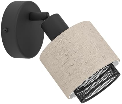EGLO Wandlampe Rosley, Wandleuchte innen mit schwenkbarem Spot, Wandspot aus Textil in Natur und schwarzem Metall, Wand Lampe für Wohnzimmer und Schlafzimmer, E14 Fassung