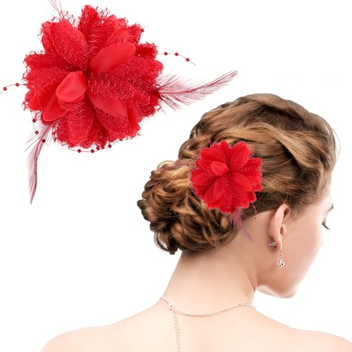 Gjinxi Bibi pour femme - Serre-tête à plumes - Fleurs artificielles - Pour fête de thé - Chapeau d'Halloween - Cocktail - Barrettes à cheveux - Voile - Bandeau pour femmes et filles - Pour mariage,
