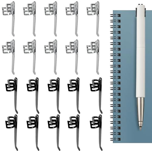 20 Stk Metall Stift Clip mit Taschenclip, Metal Pen Clips, Stifthalter-Clips, Silberne Bleistift-Clips, Abnehmbare Stiftlicht-Zubehör, Edelstahl Stifthalter Clip für Die Meisten Stifte (Schwarz, Silbe