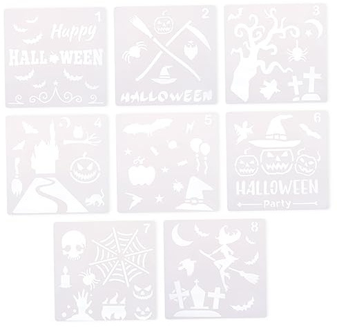 CORHAD 8 Pièces Modèle de dessin d'Halloween masque de pochoirs de superposition modèles de peinture d'halloween hallowen topicreme moule de peinture bricolage Modèle de peinture blanche