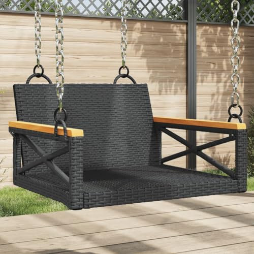 LAPOOH Hängesessel Schwarz 63x62x40 cm Poly Rattan, Garten Möbel, Hängesessel Outdoor, Jugendzimmer, Hängestuhl, Hanging Chair, Liebesschaukeln, Hängeschaukel Outdoor - 368170