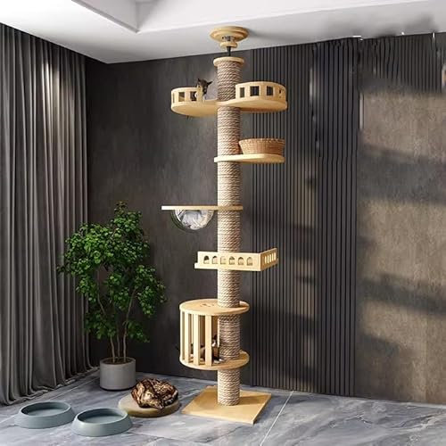 Mekidulu Árbol para gatos de suelo a techo, altura ajustable con poste rascador de 4.33 pulgadas de ancho, hamaca para gatos, totalmente envuelto con cuerda de sisal (240 ~ 250 cm, 265-275 cm T03)