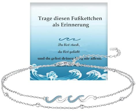 Gkmamrg Fußkettchen für Damen - Fussketten für Frauen - Welle Fußkette 925 silber, Motivationsgeschenke Strand Fußschmuck Geschenke für Frauen (silber)