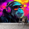 Graffitis 3D Papier Peint Intissé Panoramique 300x210cm, Singe Néon De Style Graffiti Grandes Murales Poster pour Salon, Adulte Chambre d'enfants, Étude Décoration
