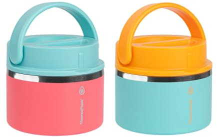 Thermoflask 12 oz Double Wall Insulated Food Jar, 2-Pack, Mint + Sherbet/Tangerine + Mint