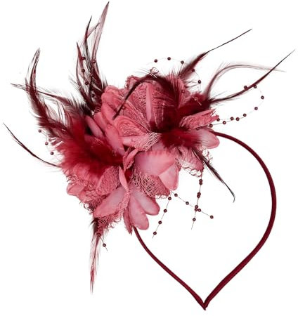 Bailinks Vintage Feder Fascinator Haarschmuck Damen Blumendesign Kopfbedeckung für Hochzeit, Cocktail, Karneval und Party Accessoires (Weinrot)