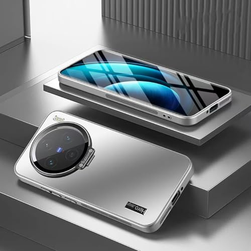TIANYUE Case for Vivo X200 Pro, Slim Shell Film Integrated Mobile Phone Case with Camera Lens Cap, PC Hard Cover with Holder for Vivo X200 Pro, Silver