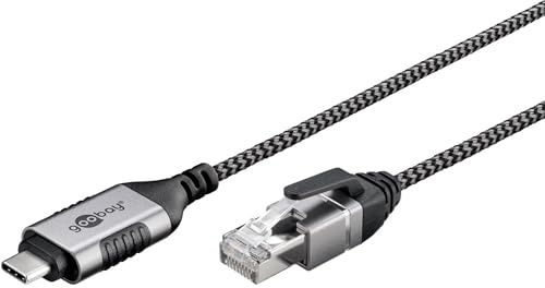 Goobay USB-C 3.1 to RJ45 Ethernet CAT 6 Cable Slim/Adapter Cable/Stable Wired Internet Connection with Router/Network Switch/USB to RJ45 Adapter / 1 Gbit/s / 3 m/gray / 74404