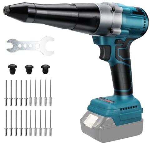 Cordless Rivet Gun Compatible with Makita 18V Battery, Professional Brushless Electric Rivet Gun with LED Light, 20 Rivets, 3 Adapters and Wrench, for Metal, Plastic and Leather (No Battery)