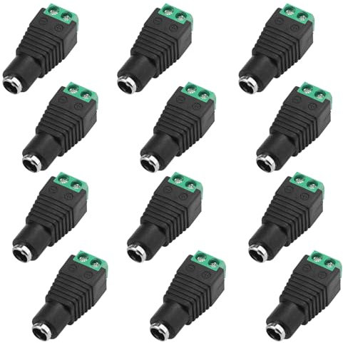 Beiyan 12 Stück DC Stecker 5,5 x 2,1 mm, Weiblich DC-Stecker Buchse Netzadapter für CCTV-Kamera, LED Leiste leuchtet, Hohlstecker Buchse, DC Adapter(12 x DC Weiblich)
