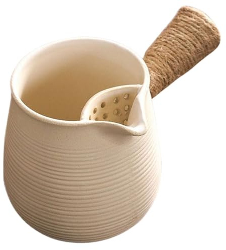 OFFSCH Bouilloire en Argile Légère et Pratique Couvercle, Poterie Extérieur Beige Design Simple, pour Table à Thé et Fêtes