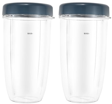 2-Pack Blender 32OZ Cups with Flat Lid, Compatible with Nutribullet 600W 900W Blender Juicer Accessory