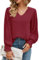 Odosalii Womens Long Sleeve Tops, Ladies Blouses, Casual Chiffon Shirt Solid Color V Neck Longline Tunic Tops to Wear with Leggings (Wine Red,Medium)