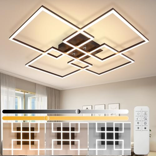 Homefire Deckenlampe Wohnzimmer LED Deckenleuchte Dimmbar:Schwarz Küchenlampe mit Fernbedienung Modern Wohnzimmerlampe 3000K - 6500K Schlafzimmerlampe 48W Eckig Deckenbeleuchtung für Schlafzimme