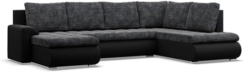 Mebligo - Ecksofa mit Schlaffunktion und 3 Bettkasten FORESTA 300x89x200 (BxHxT) Schwarz + Schwarz - Ottomane Rechts Eckcouch, Couch U Form, Sofa Wohnzimmer, Sofas & Couches, Eckschlafsofa