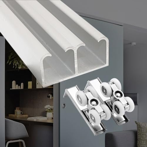 Binario Per Porta Scorrevole 40 48 56 60 72 80 96 Pollici Kit Binario Inferiore Per Porta Scorrevole A Specchio Per Armadio A Doppia Anta, Ferramenta Per Porta Del Fienile Con Montaggio(Silver,44in/3.