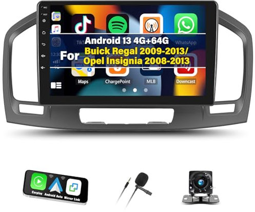 [4G+64G] Android 13 Autoradio mit Bluetooth für Buick Regal 2009-2013/Opel Insignia 2008-2013 mit Carplay Android Auto,9“ Touchscreen-Radio mit GPS WiFi FM/RDS EQ Mirror Link+Rückfahrkamera&Mic