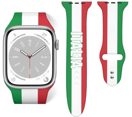 Cinturino in silicone con bandiera italiana compatibile con cinturino Apple per iWatch serie 42 mm 44 mm, Misura unica, Silicone, Nessuna pietra preziosa