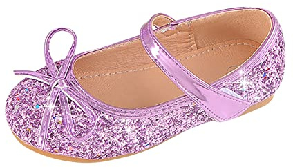 FGUUTYM Ballerine da bambina, Mary Jane, sandali con paillette, con fiocco, Primavera, Super Fit, scarpe piatte per bambini, scarpe da principessa, Lilla, 34 EU