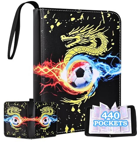 Fußball Album Sammelkarten, Sammelalbum Karten Fußball mit 55 Seiten 440 Karten, Card Collection Binder Sammelmappe Fussball Karten, PU Karten Sammelmappe Fussball Sammelkartenalben (Schwarz)
