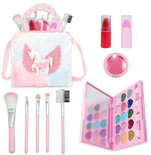 AYNKH Make-up-Sets für Mädchen, Einhorn Handtasche Kinder Waschbares Make-up Starter Kit mit Pinseln, Prinzessin Pretend Play Games Toys für Alter 3-12 Mädchen Geburtstag Weihnachten Halloween Party