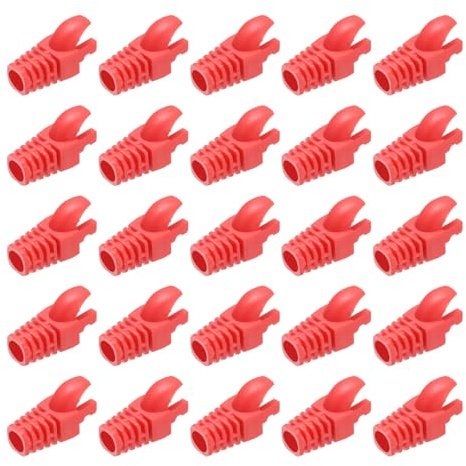 PATIKIL RJ45 Plug Connector Cover for Cat5 Cat5E Cat6 Cat7 Red 50Pcs | Network Cable Boot Cover,for Laptops Desktop Computers Routers Smart TV Network Cameras Printers