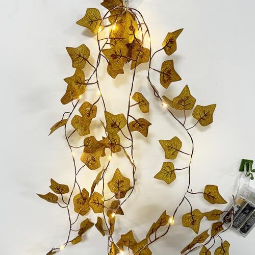 GUOCHENG Ivy Fairy String Lights, 2M 20LEDs Artificial Leaf Garland Light Strings with Timer, English Ivy Vine Lights for Wedding Balcony Wall Bedroom Home Decor(Autumn)