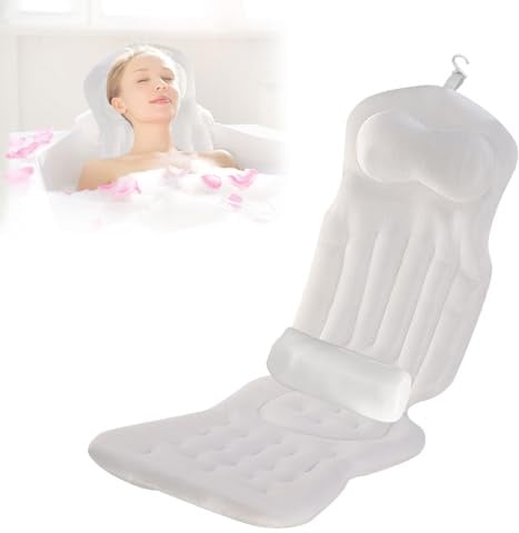 Badewannenkissen Ganzkörper, Badewannenmatte mit Kissen mit Abnehmbarer Lendenwirbelstütze & 192 SaugnäPfen, Rutschfestes Badewanneneinlage für Unterstützung Kopf Nacken Rücken Taille Beine 130*38cm