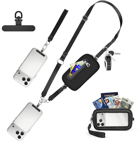 takyu Adjustable Crossbody Phone Lanyard Pouch, Detachable Bag,Black