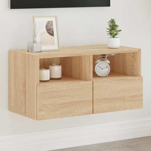 Holamys TV-Wandschrank Sonoma-Eiche 60x30x30 cm, Holzwerkstoff, schwebendes Entertainment-Center, für Wohnzimmer, Schlafzimmer, robust