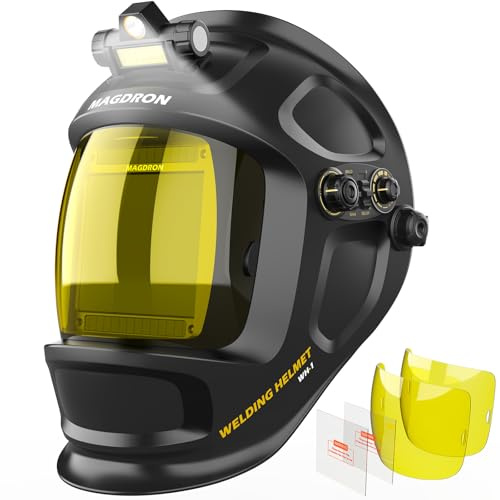 Welding Helmet Auto Darkening with Light, Large View 3.94 x 3.66, True Color Welding Hood Optical Clarity, 4 Arc Sensor Solar Powered, Wide Shade 3.5/5-9/9-13 Welding Mask for TIG MIG ARC Cut Grind