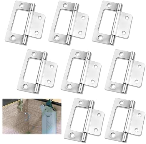 8 Pcs Flush Hinges, 2 Inch Silver Flush Hinges for 18mm MDF, Stainless Steel Flush Door Hinges Perfect for Cabinets Cupboards Shed Doors DIY Wood Projects and Furniture Fittings