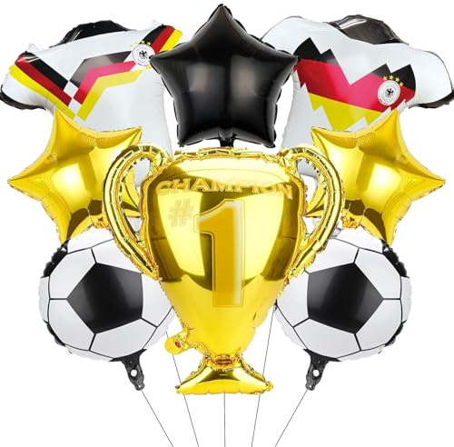 ALEGRE® Fussball Luftballon, 8 Stk Fußball Luftballon Set mit Pokal Ballons,Fussball Deko Geburtstag Kinder,Luftballons Fußball Deko für Kindergeburtstag Deko,WM Ball 2026,Sport Thema Party Dekoration