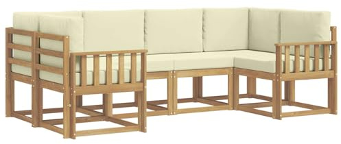 vidaXL Outdoor-Sofagarnitur mit Kissen 6 pcs Weiß und Creme, Akazienholz, modernes Gartensofa, Outdoor-Sitzgruppe, Gartenmöbel für die Veranda, wetterfest