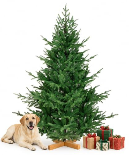 Yorbay 150cm PE Künstlicher Weihnachtsbaum: 1070 Spitzen | Naturgetreuer Künstlicher Tannenbaum mit Holzständer und Realistischer Rindenoptik - Weihnachtsdeko für Zuhause Büro Geschäft