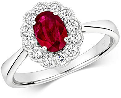 18 Karat (750) Weißgold Cluster Diamantring Brillant-Schliff 0.41 Karat HI - SI mit Rubin WJS2390