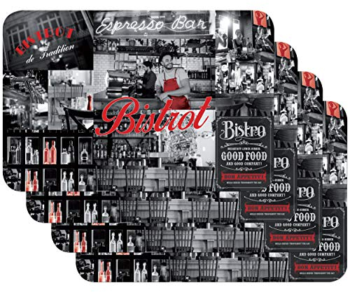 Vénilia Tischset Bistro, Platzset für Esszimmer, Esstischmatten, Telleruntersetzer, Platzdeckchen, abwischbar, lebensmittelecht, 45 x 30 cm, 4 Stück