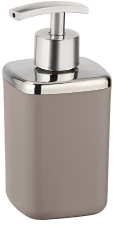 WENKO Seifenspender Barcelona, nachfüllbarer Seifendosierer für die portionierte Abgabe von Flüssigseife oder Lotion, Füllmenge ca. 370 ml, aus Spezialkunststoff, BPA-frei, 7 x 16 x 7 cm, Taupe