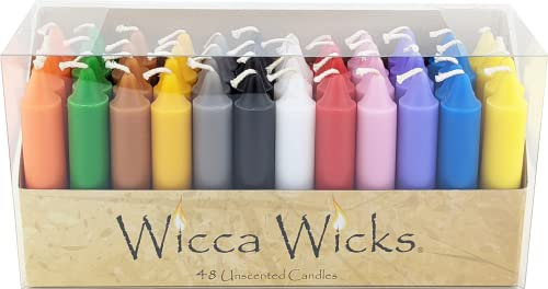 Wicca Wicks - Box mit 48 farbigen Kerzen | 10,2 cm hoch & 1,9 Durchmesser Hexerei Zubehör für Ihre persönlichen Wicca-Altar, Zaubersprüche, Charms Rituale Hexenzimmer-Dekor Kegelkerzenhalter