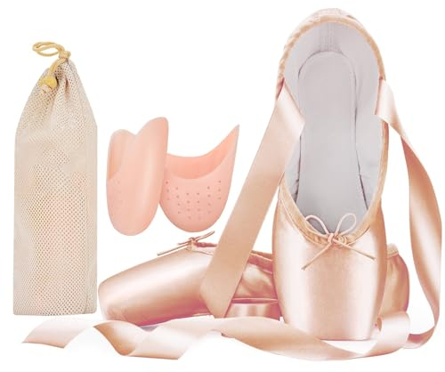 Professionelle Ballett Tanzschuhe für Erwachsene Damen und Kinder, Einschließlich Silikon Zehenpads und Stoffbeutel Rosa 35