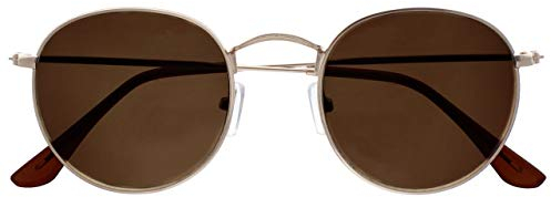 OPULIZE Sol Sonnen Leser Brille Dünner Rand Runde Retro-Metallfassungen Kratzfest Getönte Linse UV400-Schutz Gold Transparenter Spitzen Herren Damen S94-9 +2.50