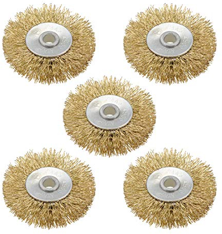 sourcing map 2-Inch Wire Wheel Brush Bench Brass Plated Crimped Steel with 1/4-Inch Arbor Hole 5 Pcs