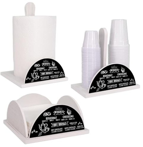 Lupia - Set 3 Pezzi Cucina in Legno White BLACKBOARD: Porta Tovaglioli, Porta Bicchieri, Porta Rotolo, Decorazione Elegante, Adatto a Stili Moderni e Classici, stile lavagna nera Legno bianco