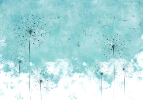 Photo Wallpaper Geometric Black Dandelion Blue Sky White Clouds Wallpaper 3D Non-Woven Premium Mural Wall Mutals Giant Poster Decoration Picture 200x140cm