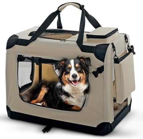 PET VIOLET Transportbox Hundebox Faltbar Katzenbox Hunde Tragetasche 70x52x50 cm, Beige