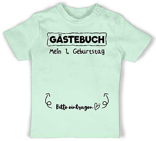 Baby T-Shirt Mädchen Jungen - 1. - Gästebuch - Mein erster Geburtstag - 12/18 Monate - Mintgrün - Geschenk für einjährigen geburtstagsshirt+1+Jahr 1 Jahr gäste Tshirt 1jahriger