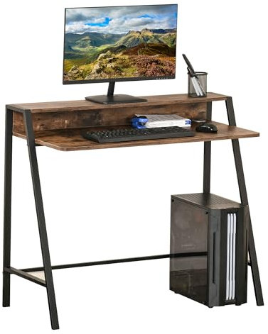 HOMCOM Writing Desk Computer Table Home Office PC Laptop Workstation Storage Shelf 100L x 45W cm Rustic Brown
