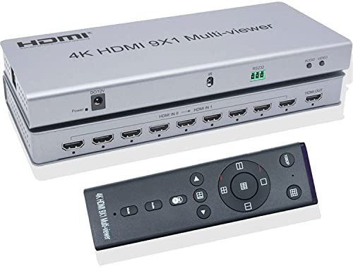 Diviseur multiple HDMI 8 x 1,4 K HDMI 9 x 1 Quad Multi-viewer HDMI 9 en 1 Sortie avec commutation sans interruption Contrôle IR HDMI Diviseur Commutateur pour caméras PC (9 x 1)